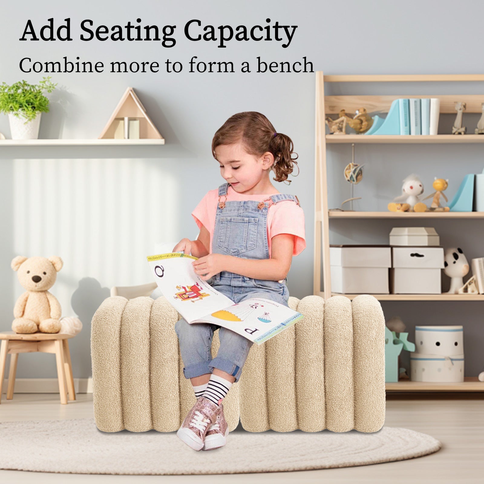 Ridge Arch Beige Teddy Ottoman Stool