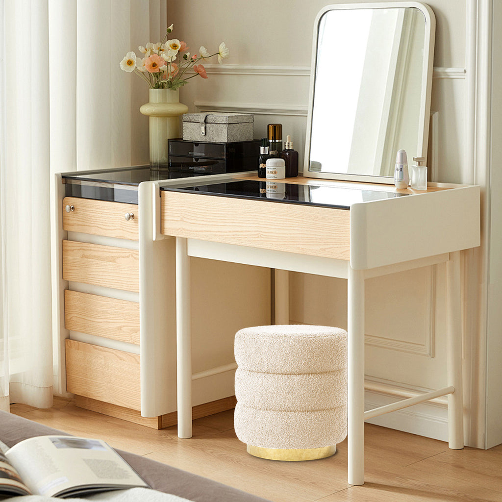 La Bella Beige Teddy Fleece Ottoman Stool