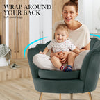 La Bella Velvet Scalloped Armchair and Round Ottoman Set in Green