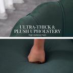 La Bella Velvet Scalloped Armchair and Round Ottoman Set in Green