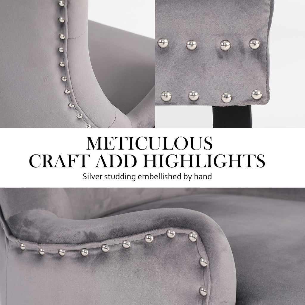 French Provincial Velvet Dining Chair with Studs