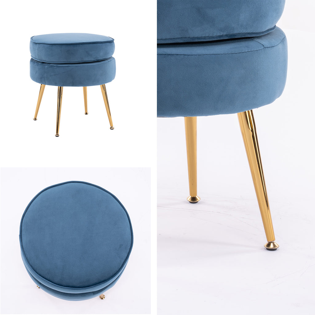 La Bella Velvet Round Ottoman with Gold Legs
