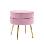 La Bella Velvet Round Ottoman with Gold Legs