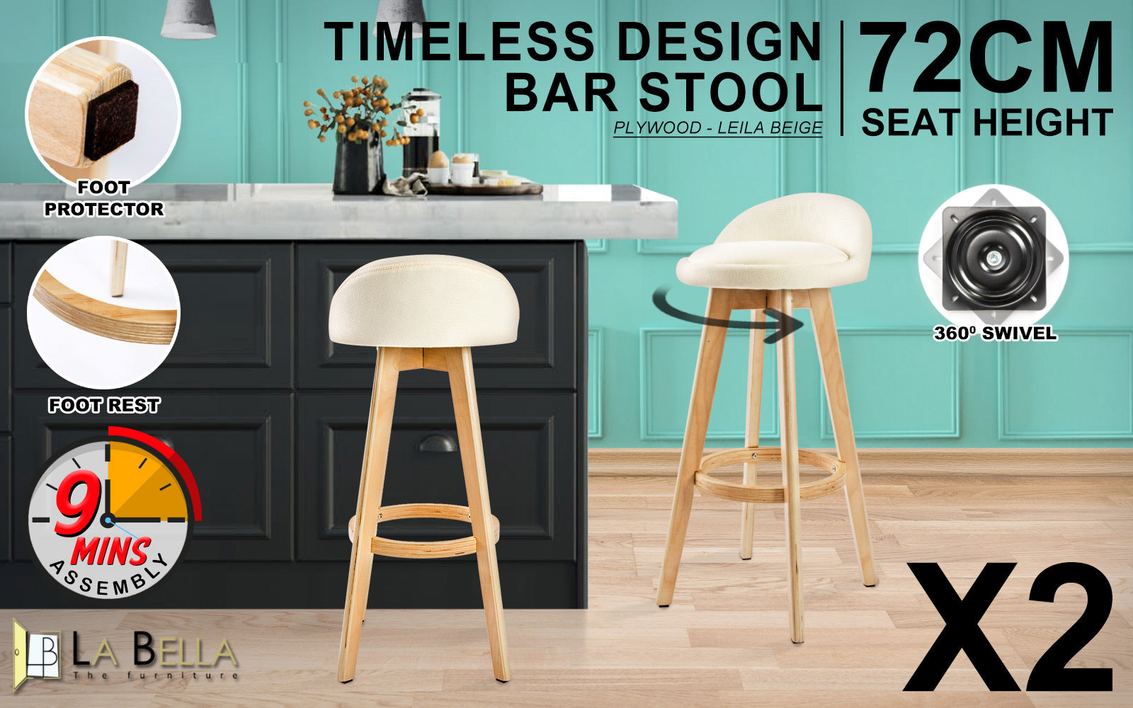 Leila Wood Bar Stool Set