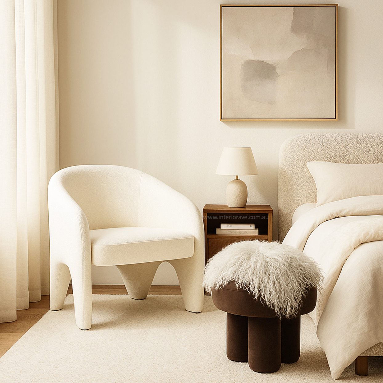 Nova Sculptural Accent Chair by Interior Ave - Elegant Design in Textured White Chenille