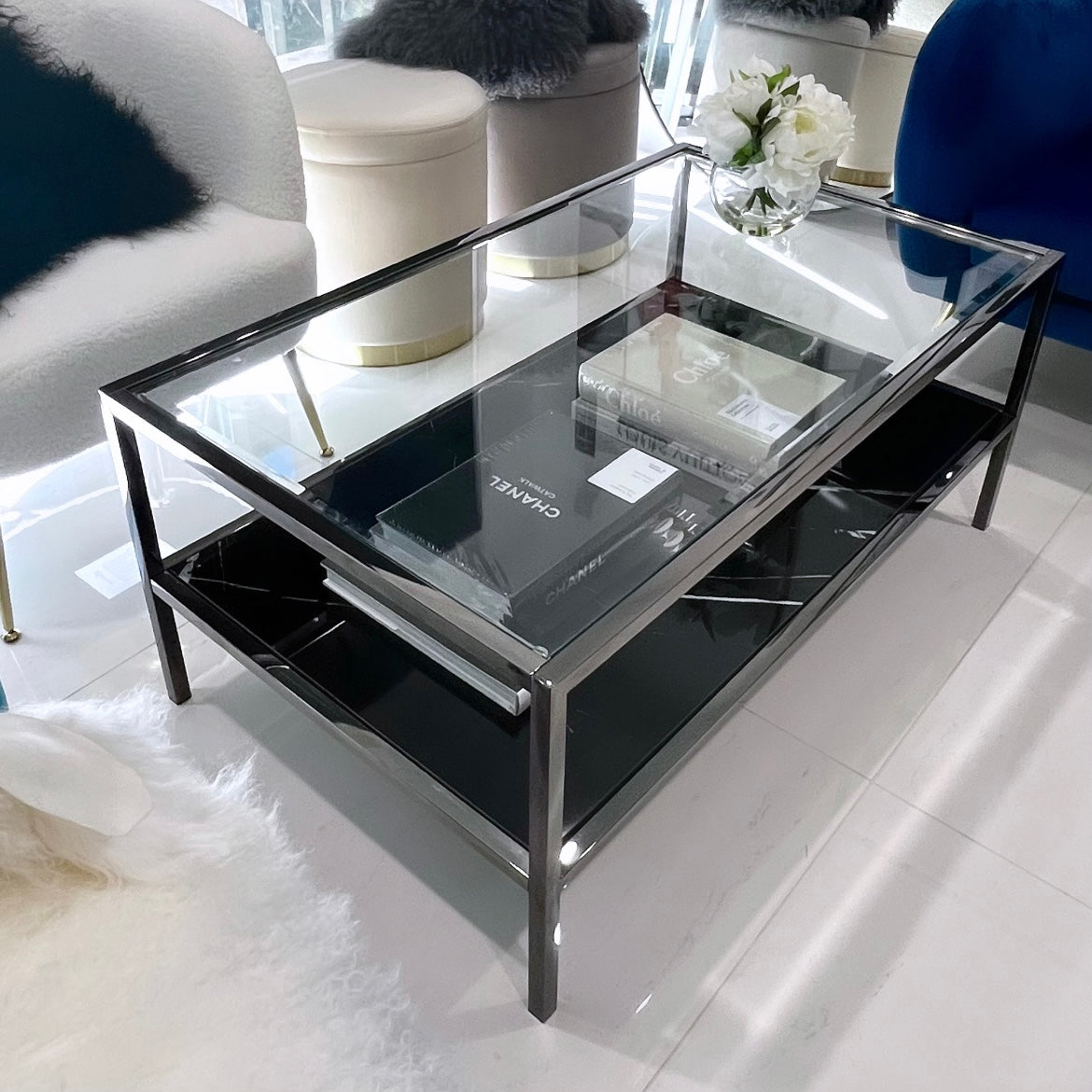Vogue Coffee Table - Black Marble & Glass
