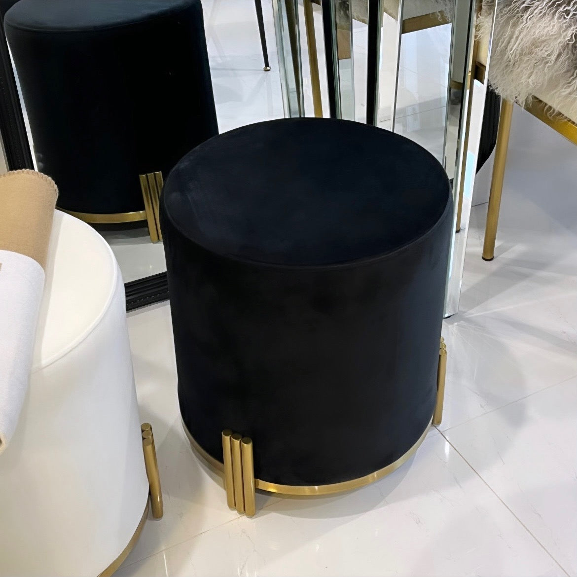 Apollo Velvet Ottoman - Luxe Black Accent