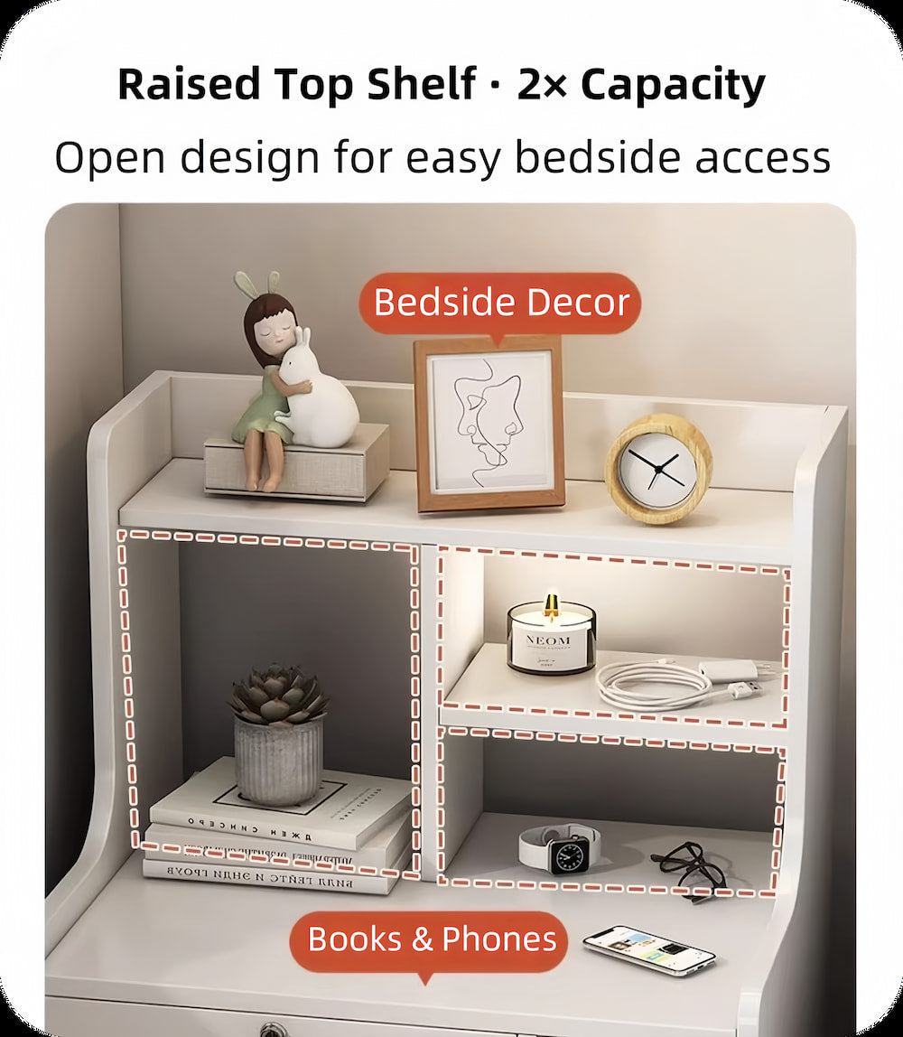 Classic Nightstand Multi-Compartment Storage Reddish-Brown Wood Grain 70cm