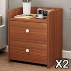 2x Bedside table walnut wood grain tray drawers vintage style furniture