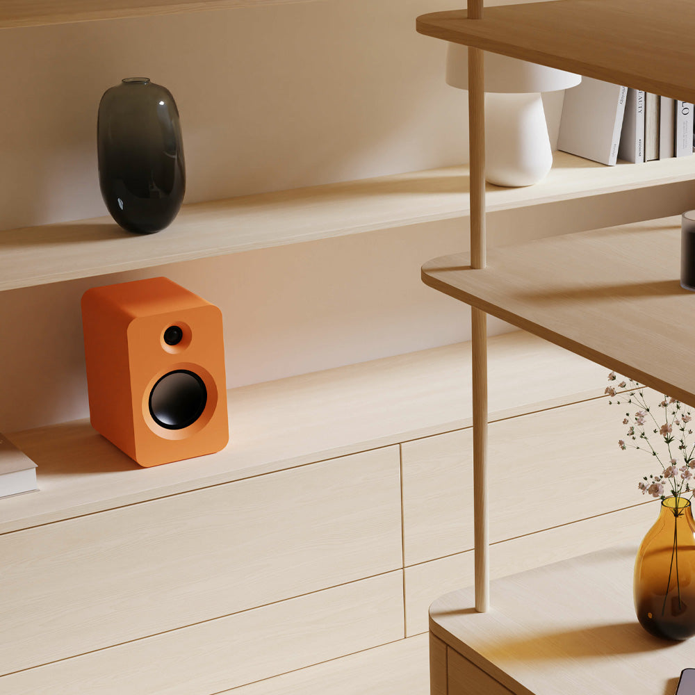 Kanto REN 200W Powered Bookshelf Speakers with HDMI ARC, USB-C, and Bluetooth 5.3 - Matte Orange, Pair