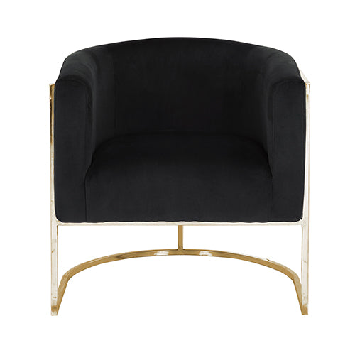 Vintage Black Velvet Arm Chair with Golden Accents