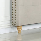 Bed Head Queen Size French Provincial Headboard Upholsterd Fabric Beige