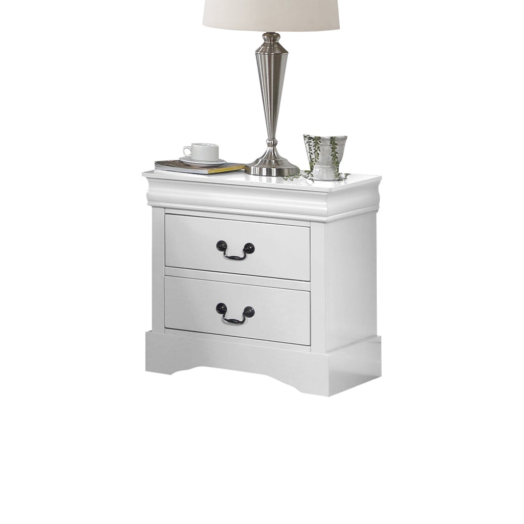 Bedside Table White Colour With 2 Drawers Night Stand Solid Wood Metal Handles