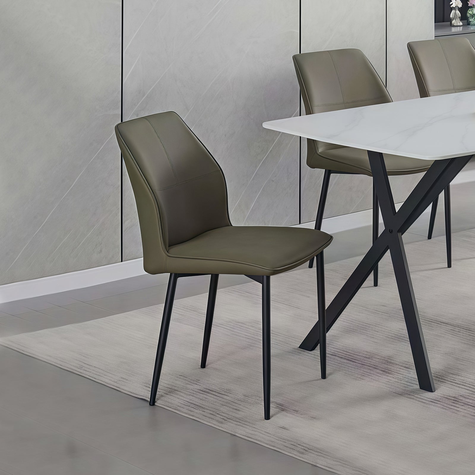 Brown Faux Leather Dining Chairs with Iron Legs