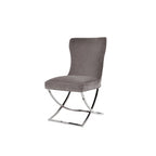 Contemporary Grey Fabric Dining Chairs with Silver Legs