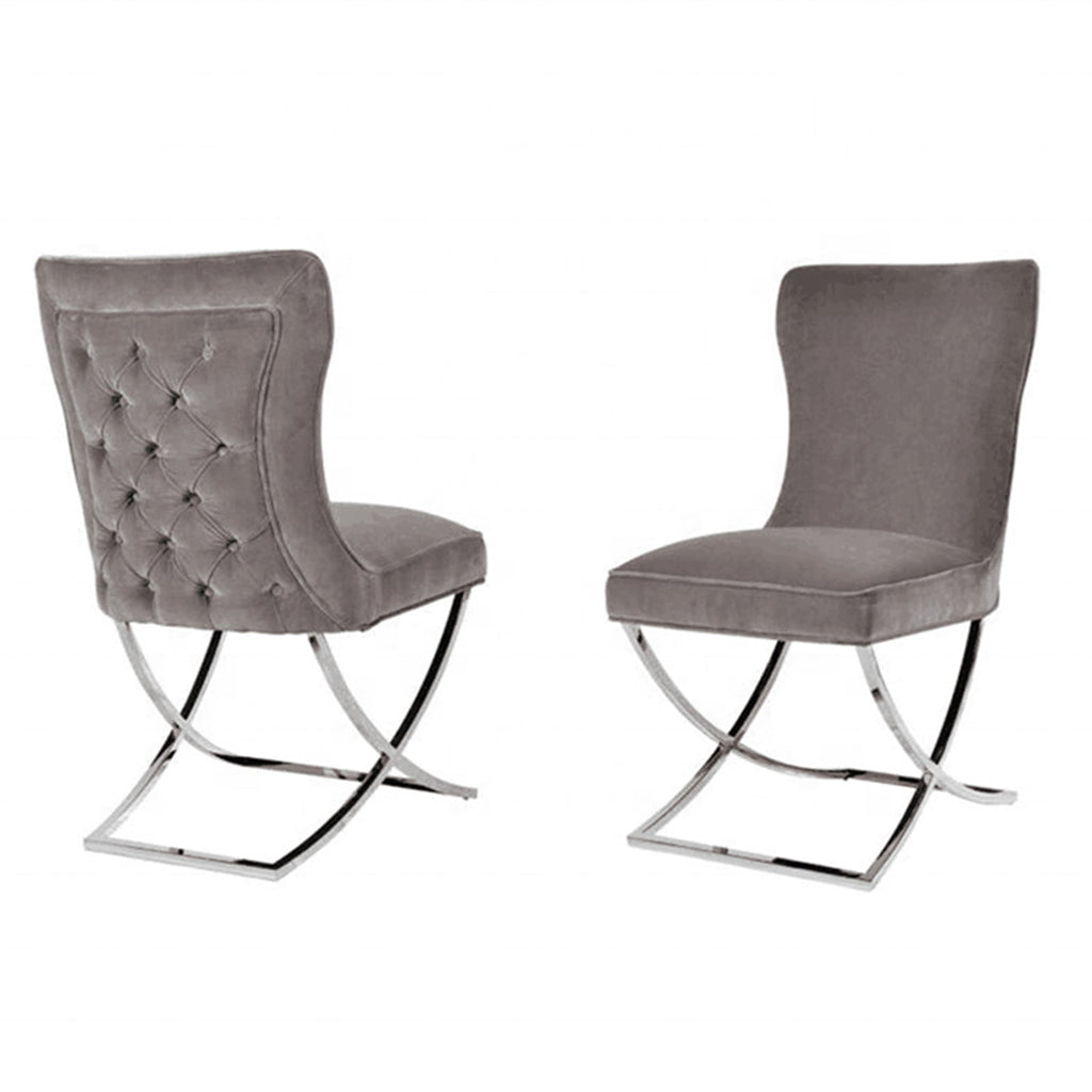 Contemporary Grey Fabric Dining Chairs with Silver Legs