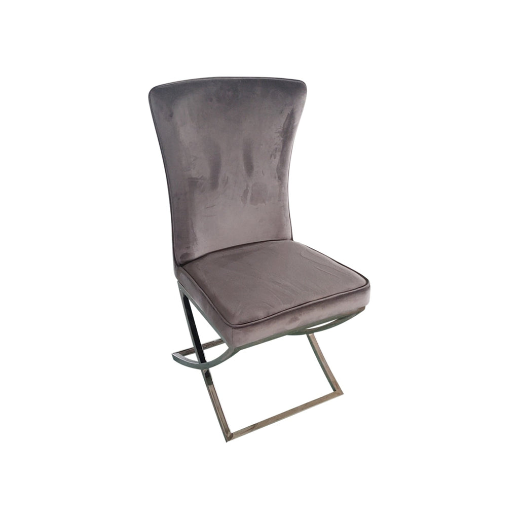 Contemporary Grey Fabric Dining Chairs with Silver Legs