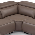 5 Seater Real Cow Leather Sofa with Power Recliner Adjustable Headrest Wooden Frame Corner Lounge