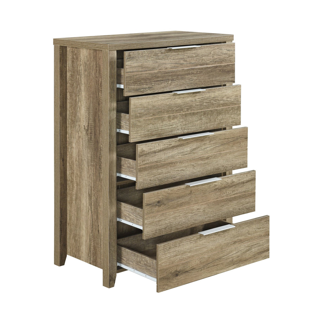 Elegant Oak Tallboy with 5 Storage Drawers