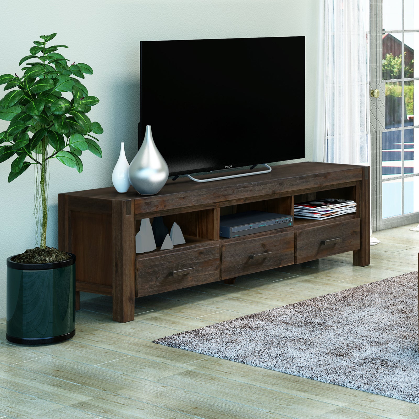 Nowra Solid Acacia TV Cabinet with Storage