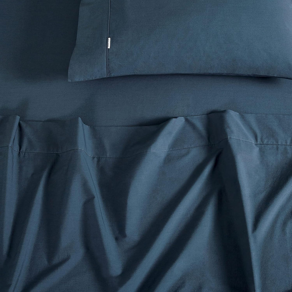 Vintage Washed 100% Cotton Soft Breathable Sheet Set - Dark Indigo - King Single