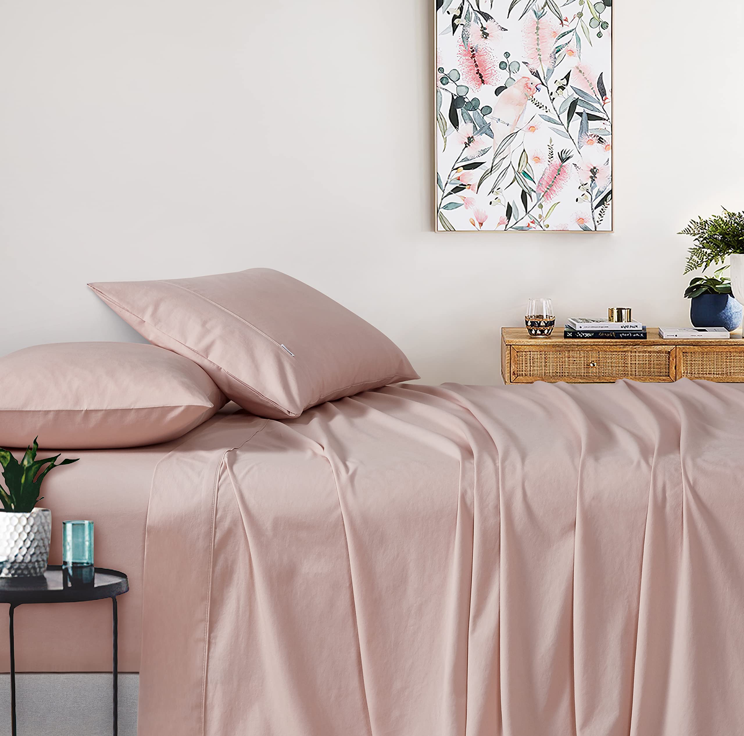 Vintage Washed 100% Cotton Soft Breathable Sheet Set - Pink - King Single