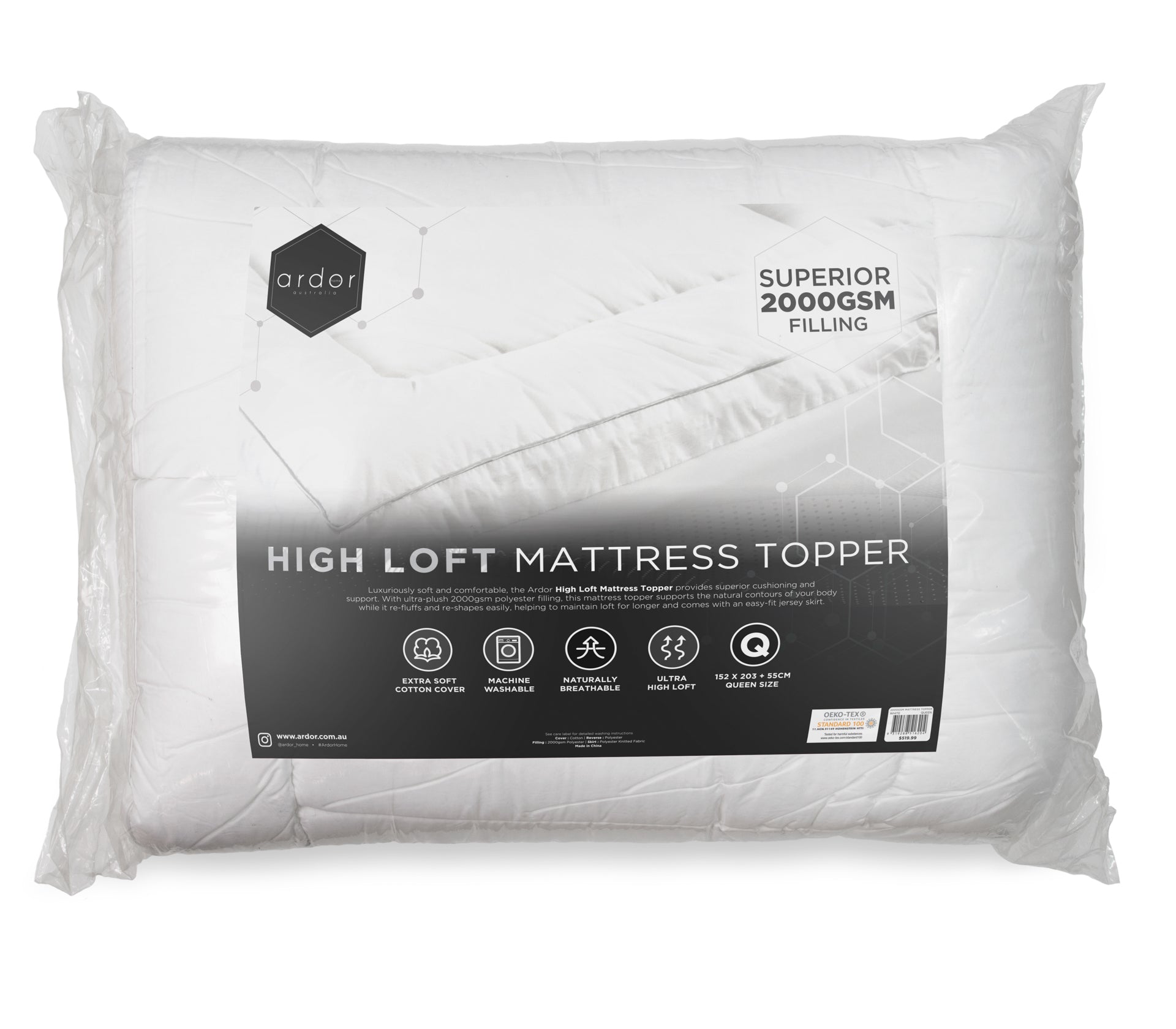 2000GSM Microfibre Mattress Topper - Single