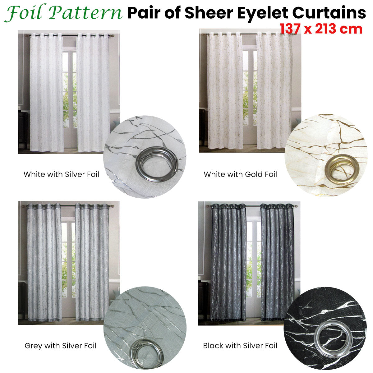 Sheer Eyelet Curtains with Silver Foil Accents