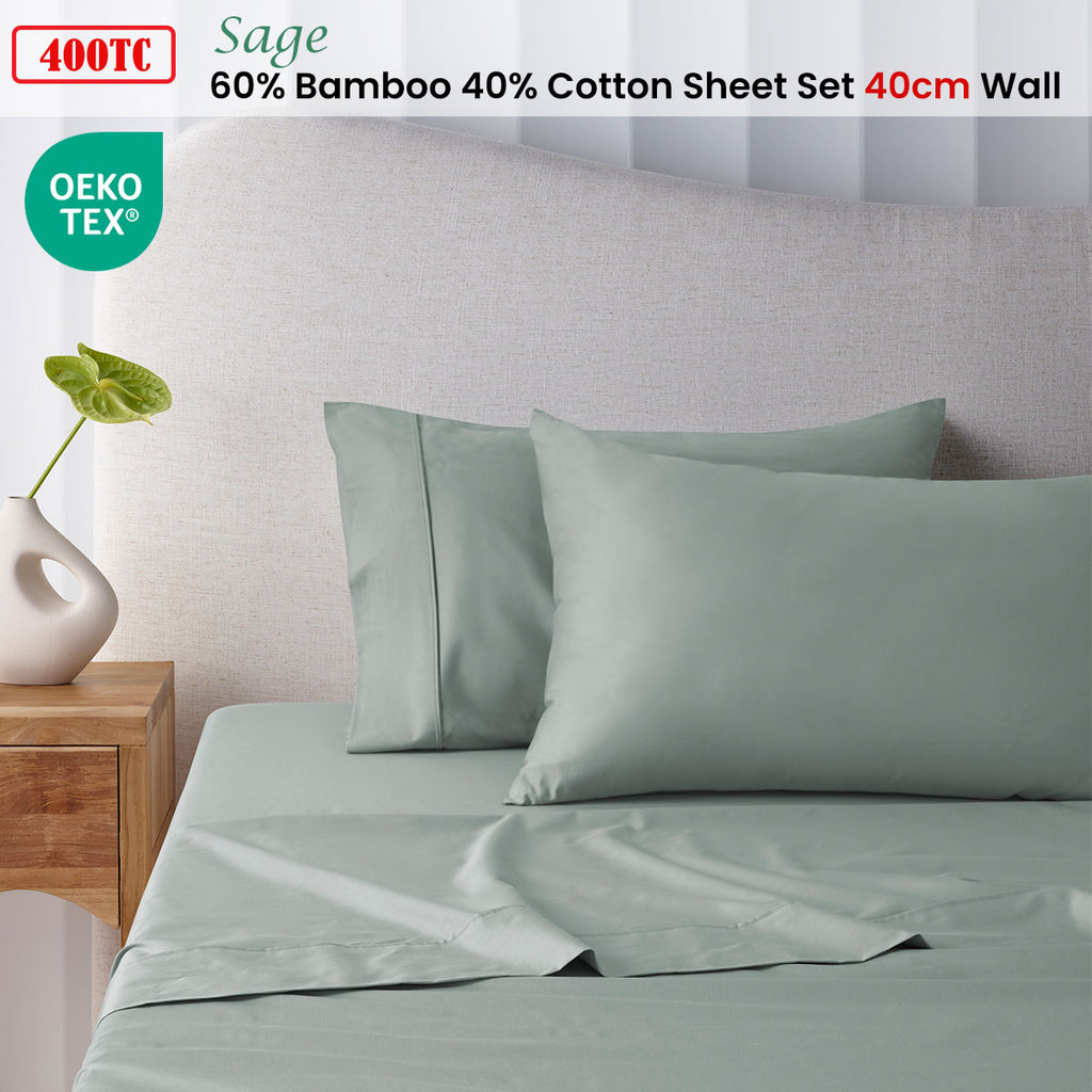 Accessorize 400TC Bamboo Cotton Sheet Set with Fitted Sheet, Flat Sheet & Pillowcases