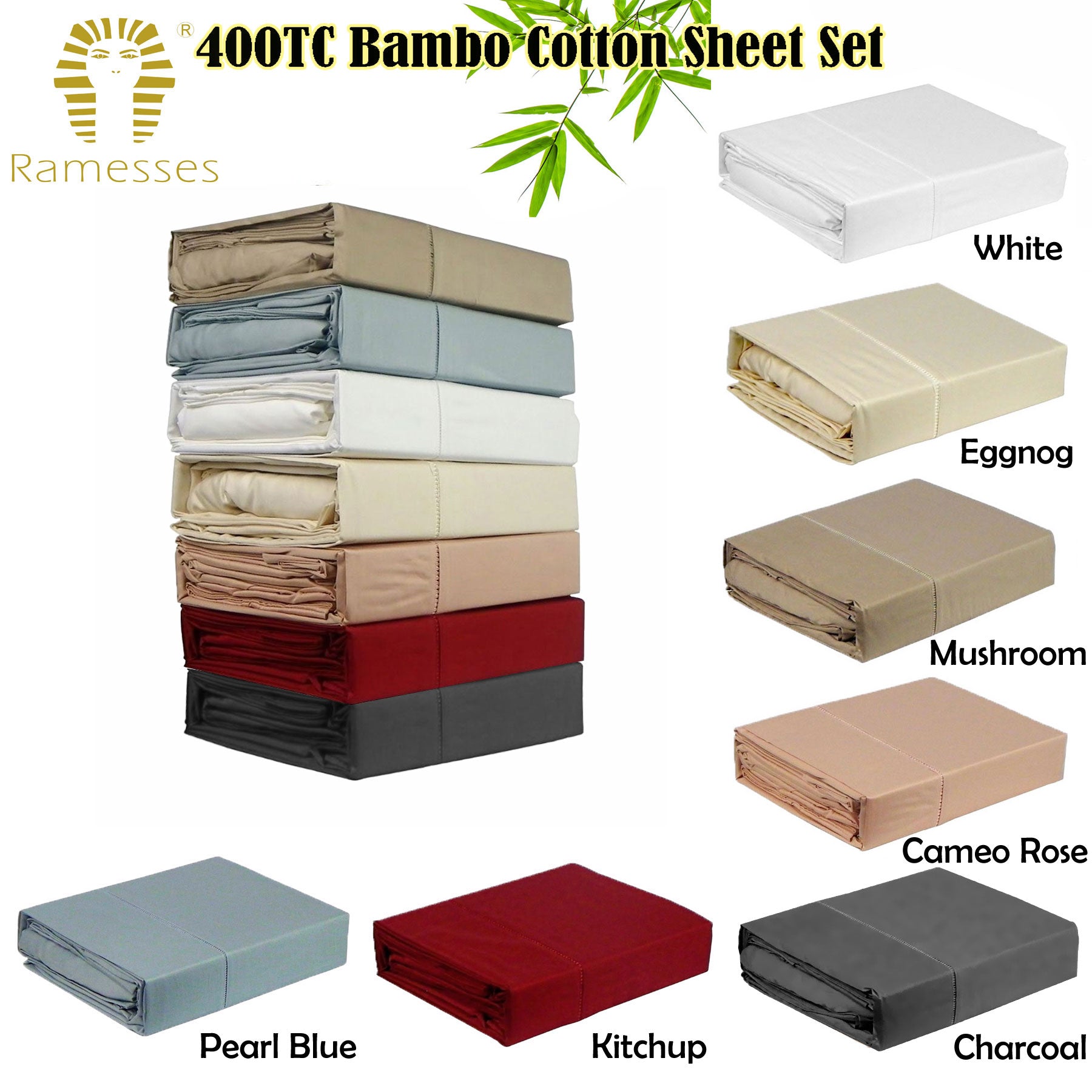 Ramesses 400TC Bamboo/Cotton Sheet Set Luxury Soft Breathable Bedding Collection