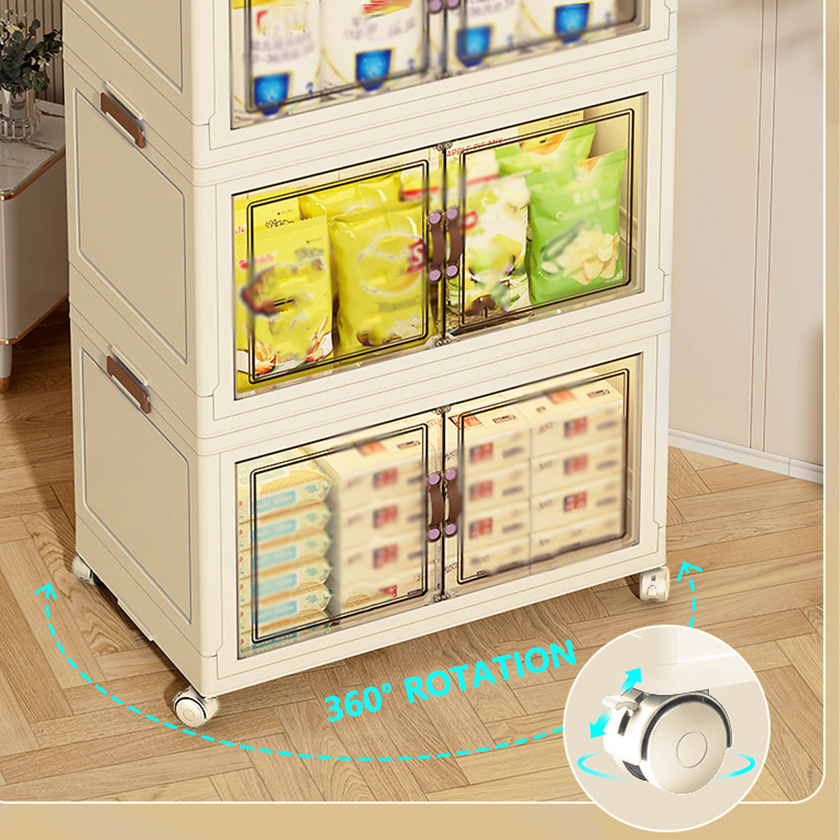 3-Tier Folding Storage Cabinet with Wheels