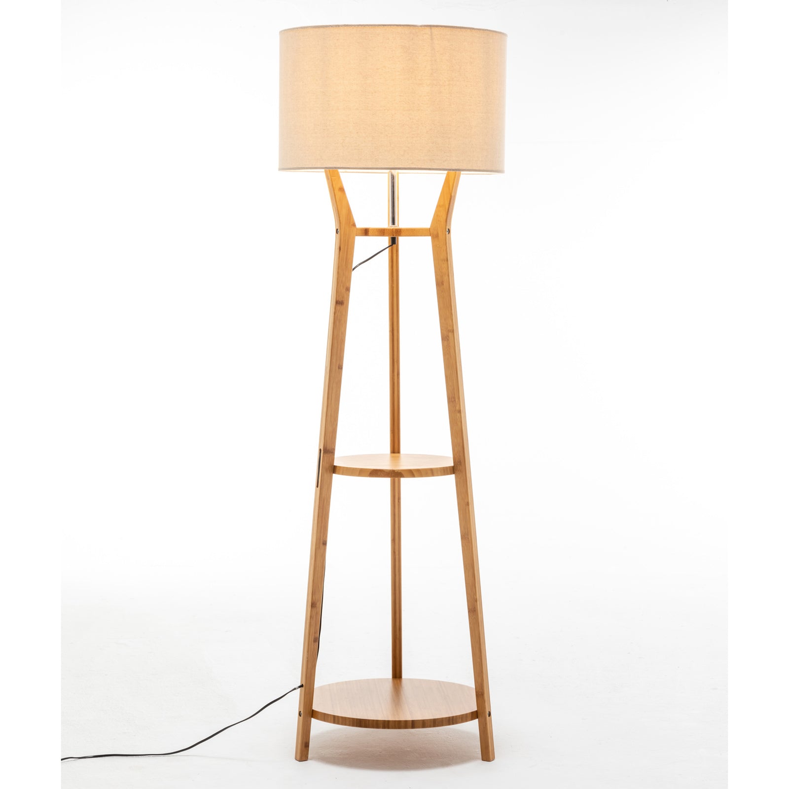 Large Bamboo Tripod Floor Lamp with Shelves