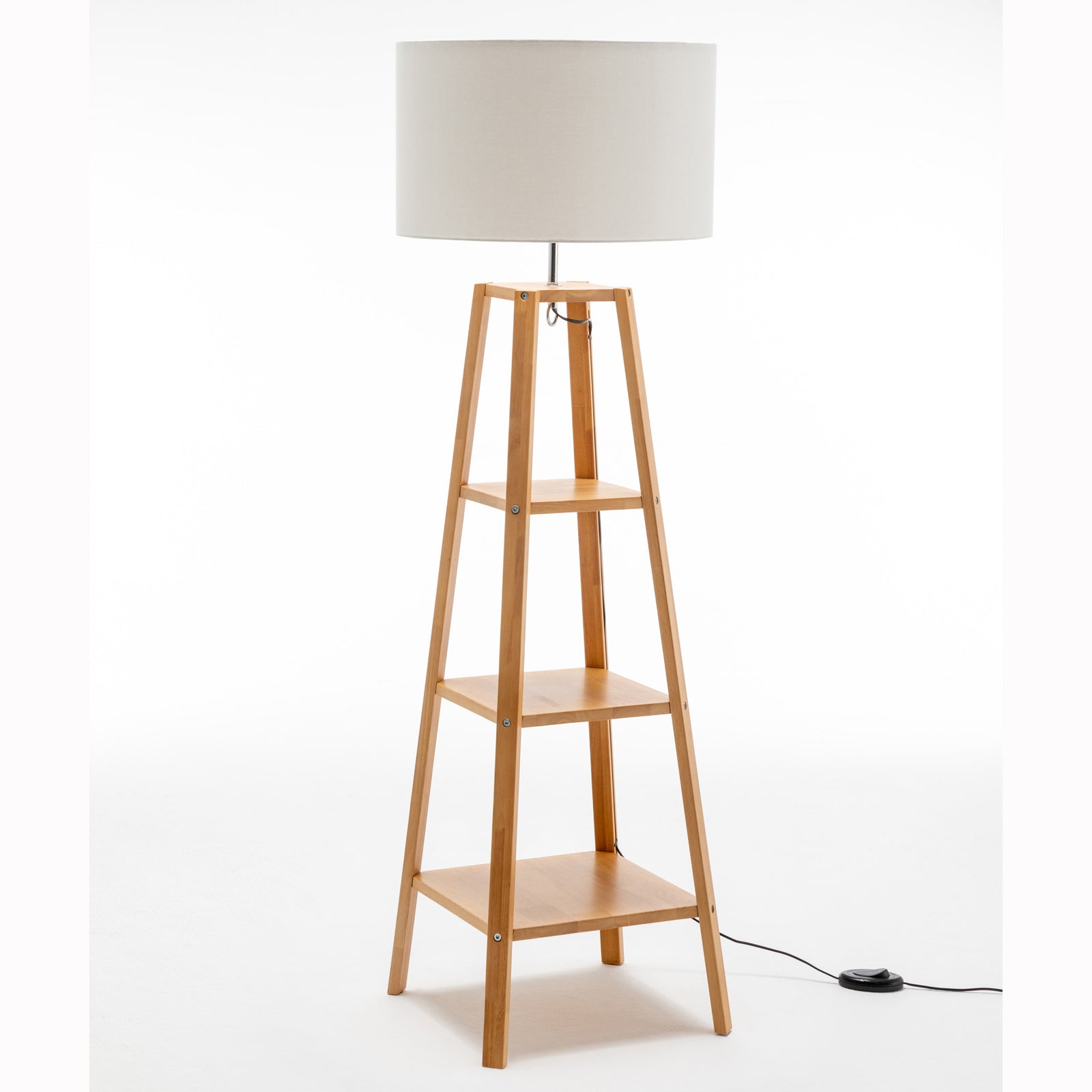 Natural Wood Floor Lamp with Shelves
