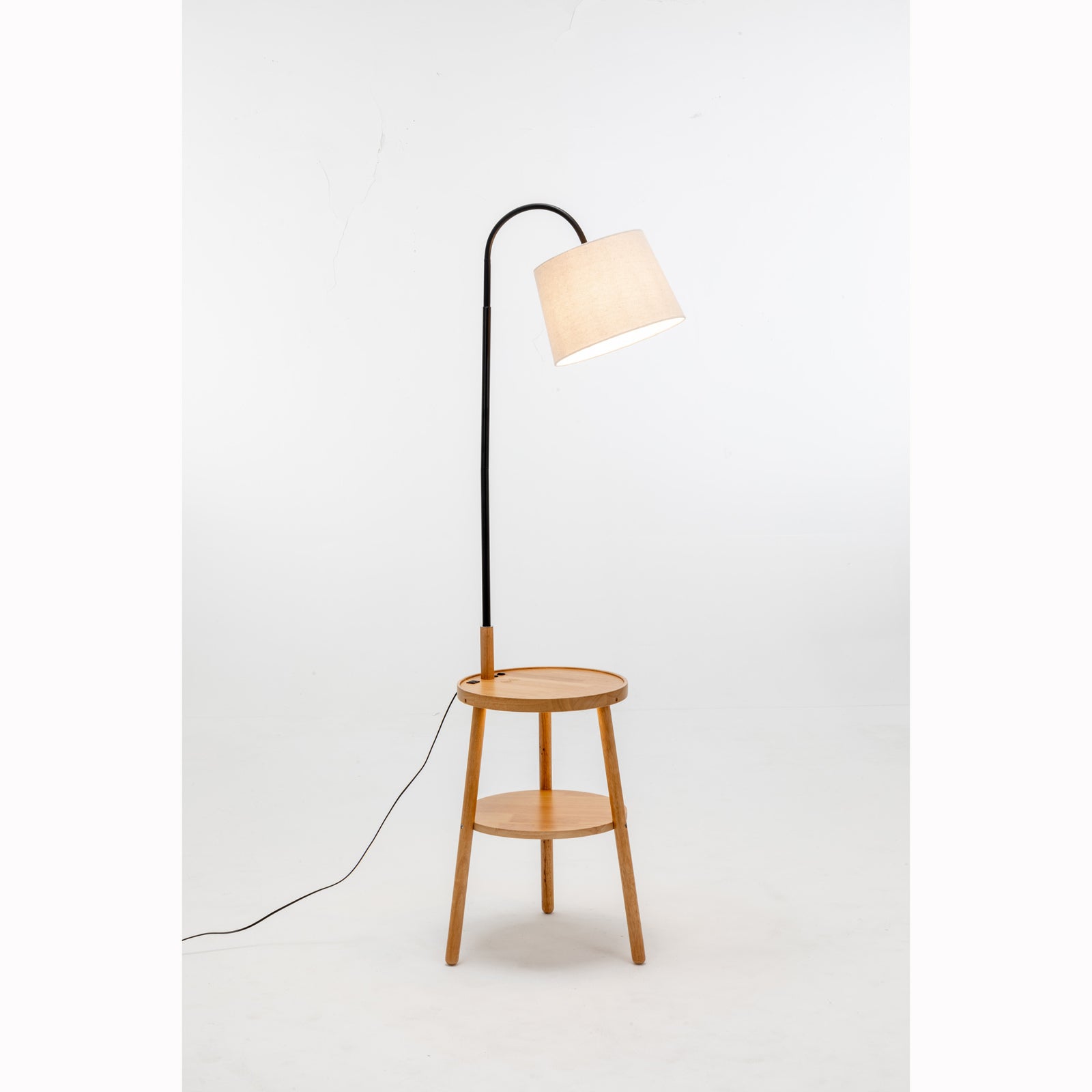 Tripod Floor Lamp with Shelf and USB Charger