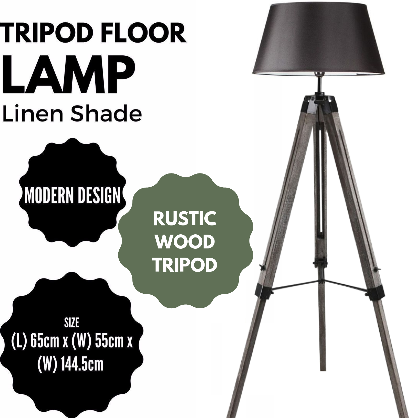 Large Tripod Floor Lamp in Vintage Style