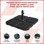 Outdoor Patio 4-Piece Cantilever Offset 3M Umbrella Base Stand Weight Water Sand