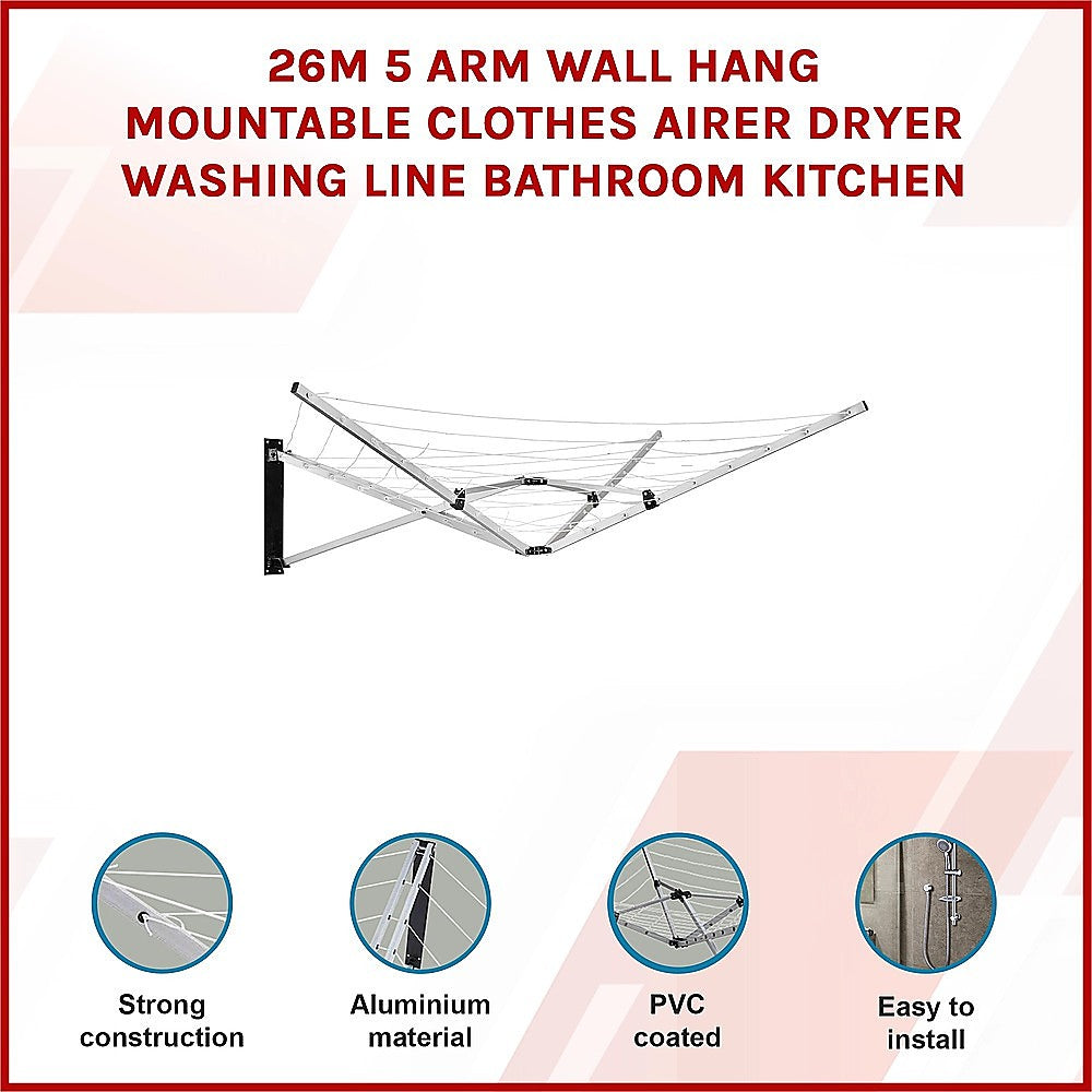 Wall-Mountable 5-Arm Clothes Airer Dryer