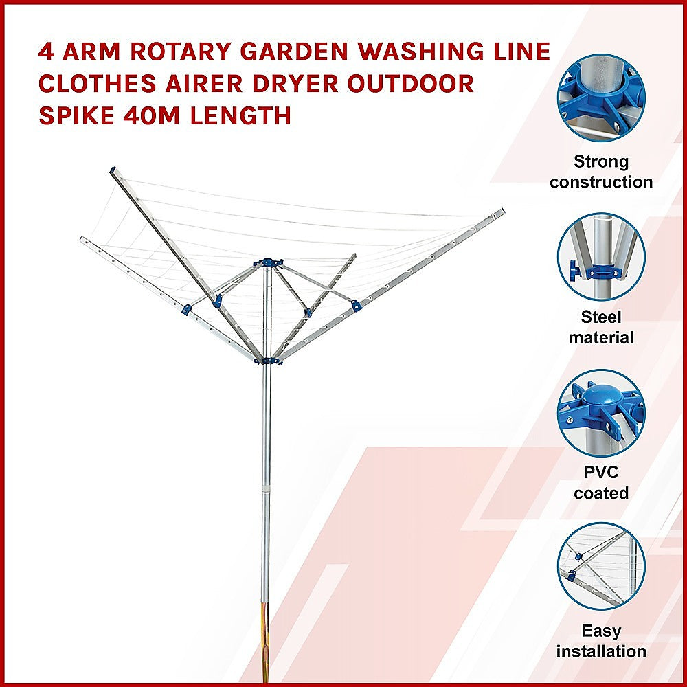 4 Arm Rotary Clothes Airer with 40m Line