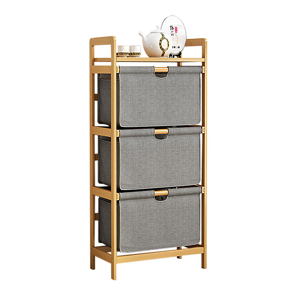 Bamboo Storage Shelf with Removable Hampers