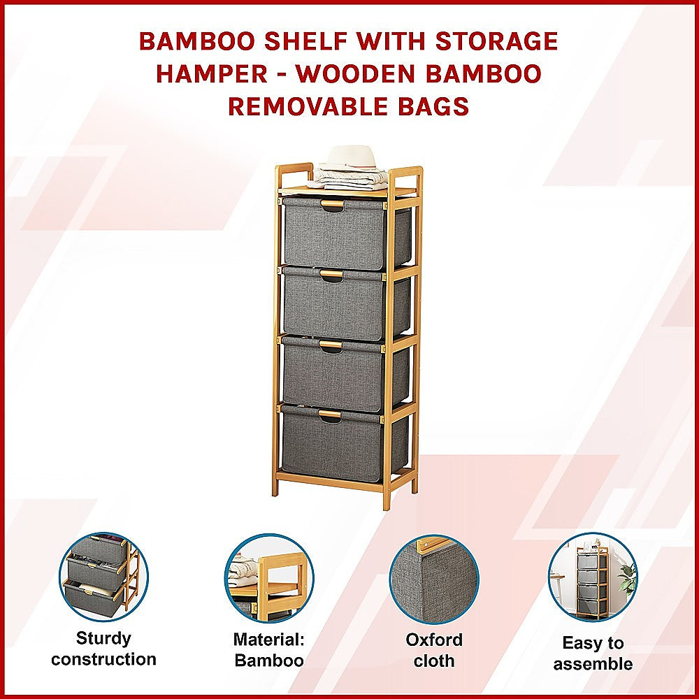 Bamboo Storage Shelf with Removable Hamper