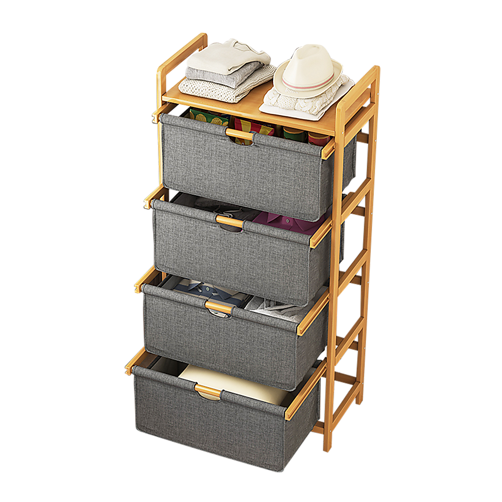 Bamboo Storage Shelf with Removable Hamper