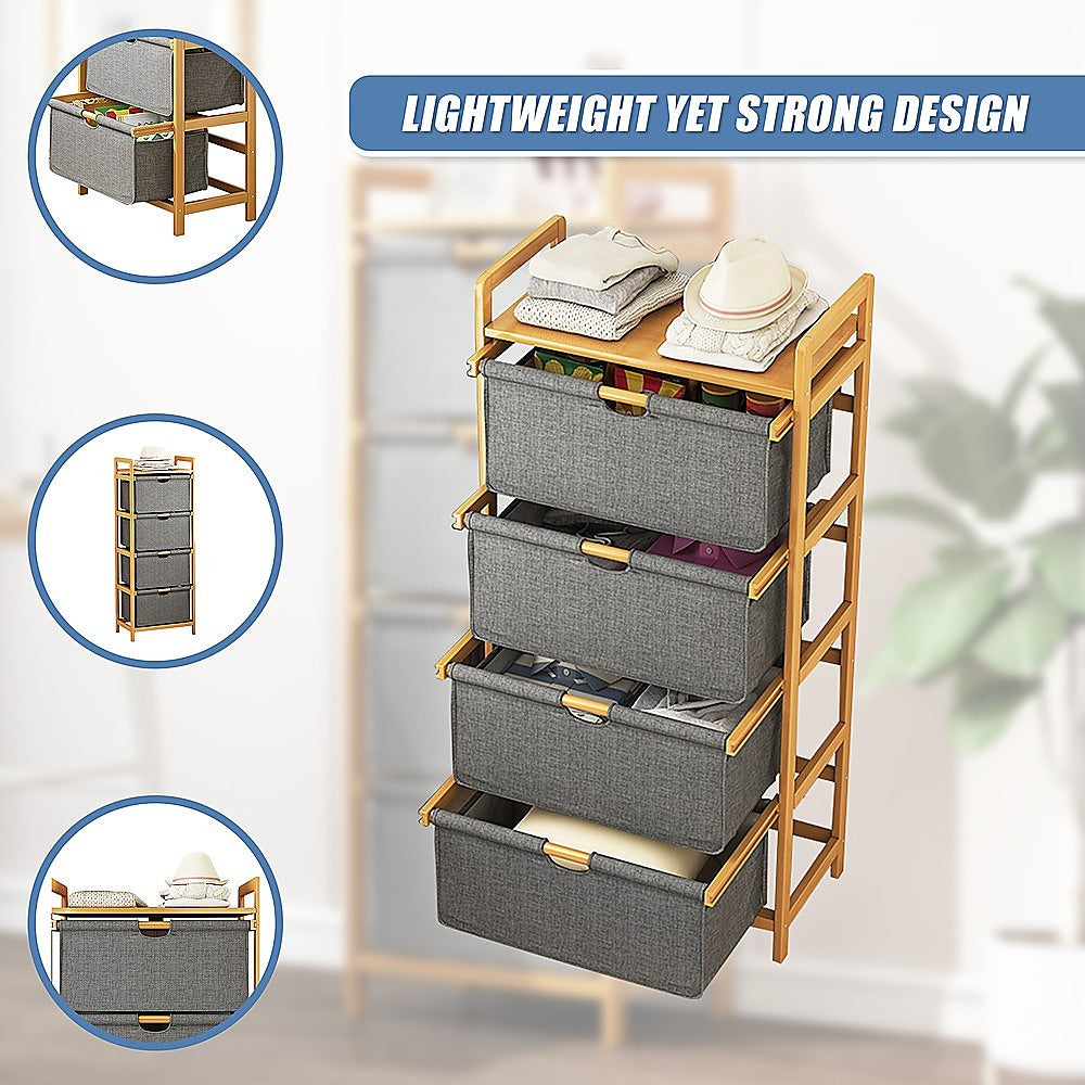 Bamboo Storage Shelf with Removable Hamper