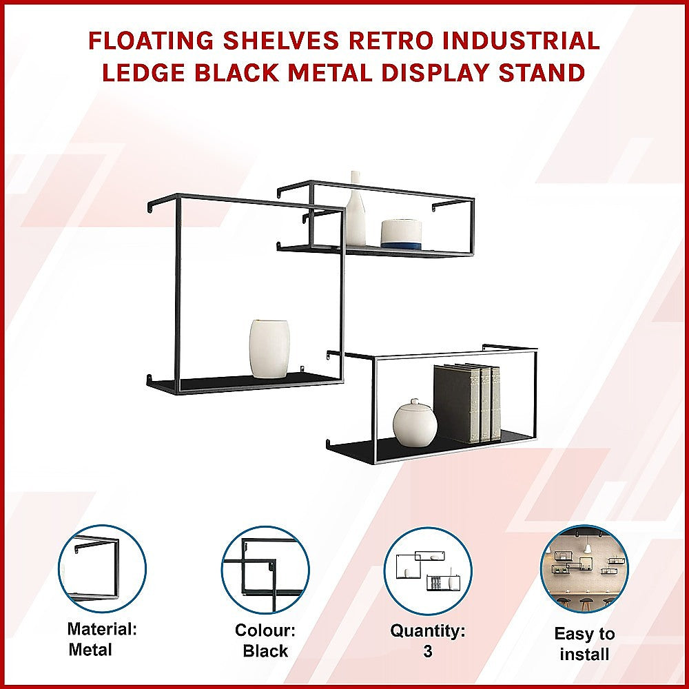 Retro Industrial Floating Shelves - Black Metal