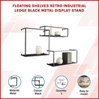 Retro Industrial Floating Shelves - Black Metal