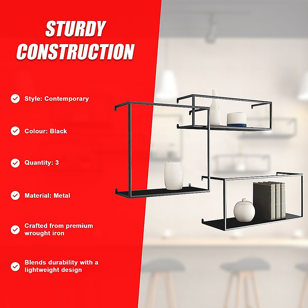 Retro Industrial Floating Shelves - Black Metal