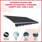 Outdoor Folding Arm Awning Retractable Sunshade Canopy Grey 4.0m x 3.0m