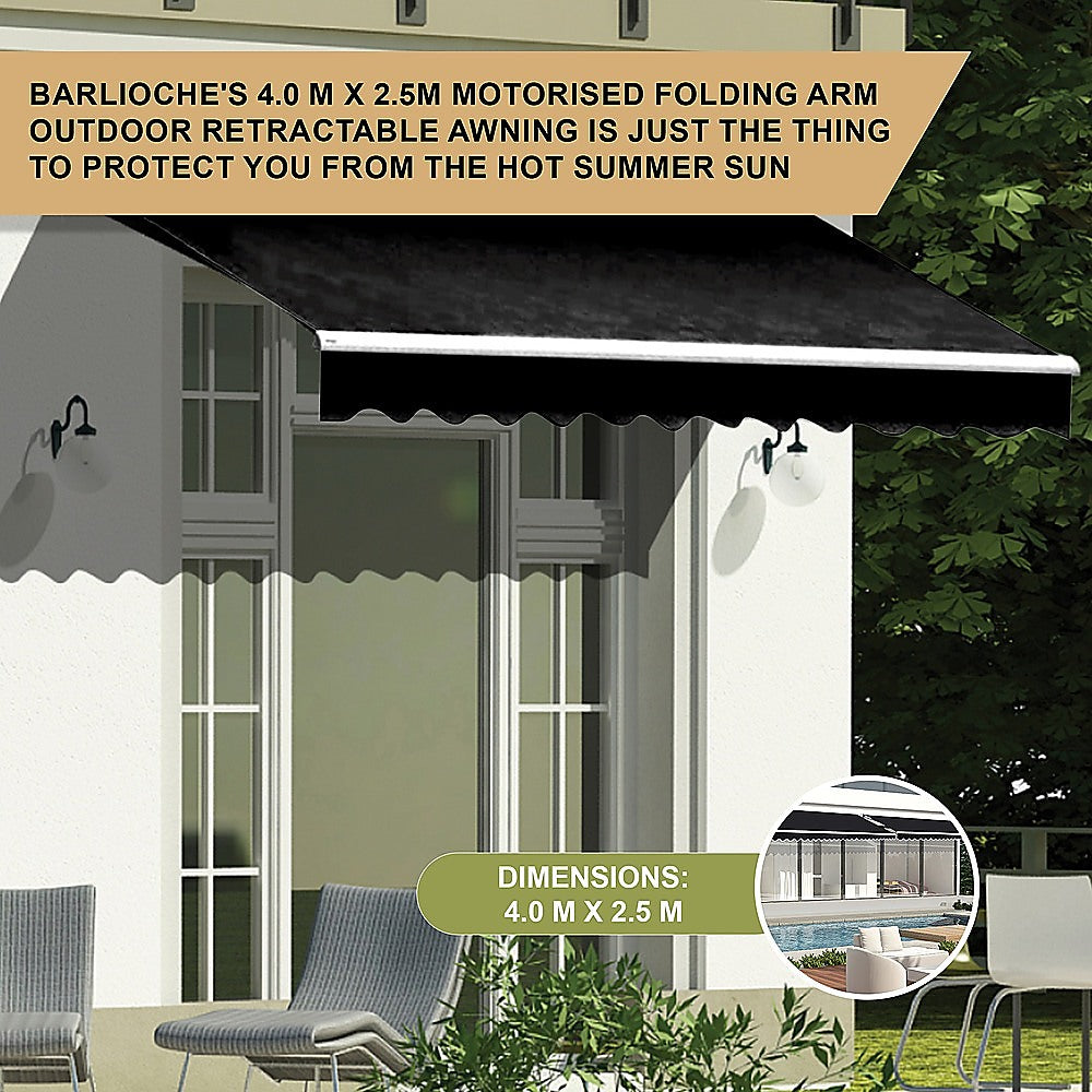 Motorised Outdoor Folding Arm Awning Retractable Sunshade Canopy Black 4.0m x 2.5m