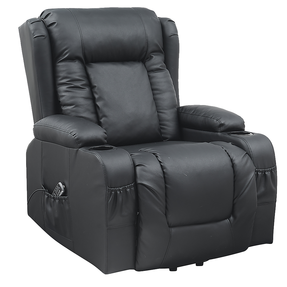 Lift Heated Leather Recliner with Electric Massage and USB Port