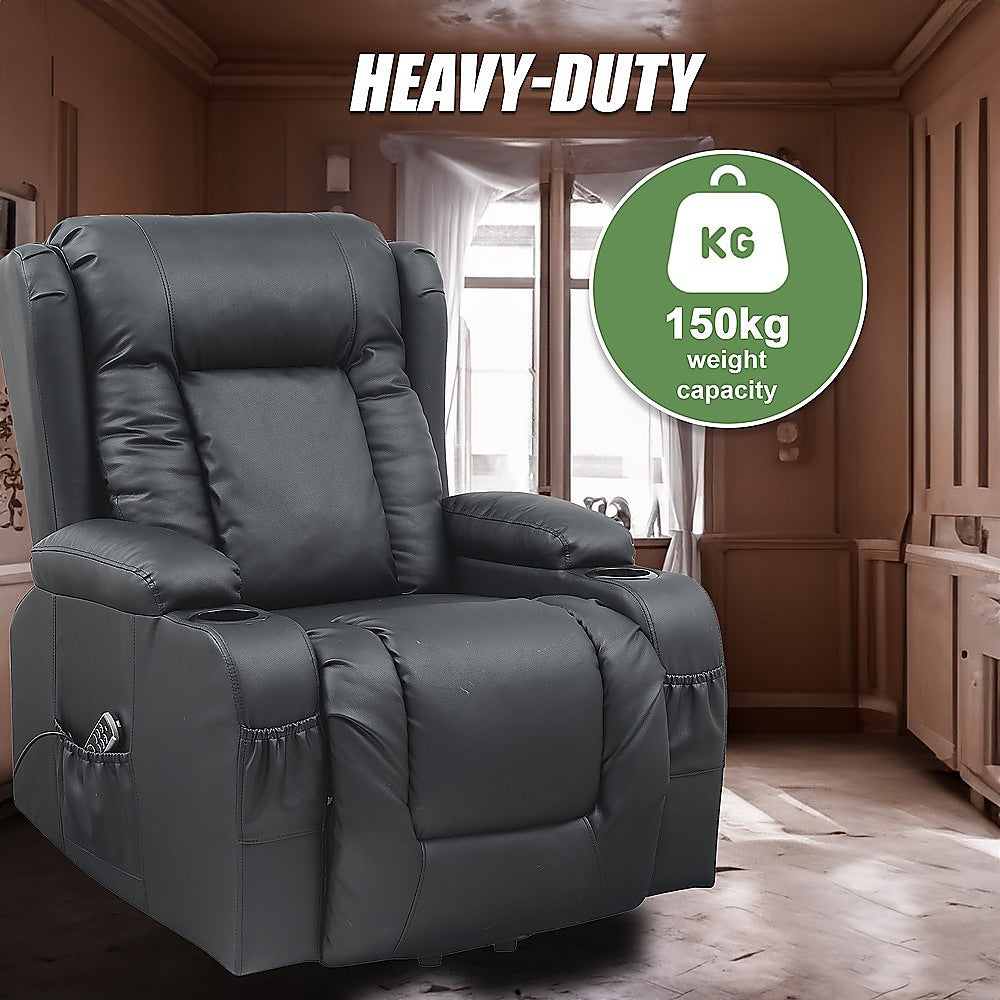 Lift Heated Leather Recliner with Electric Massage and USB Port