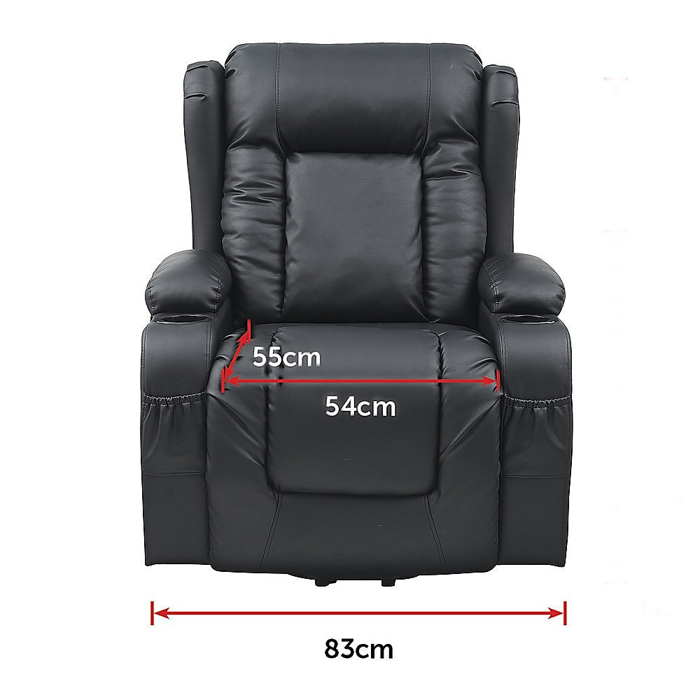 Lift Heated Leather Recliner with Electric Massage and USB Port